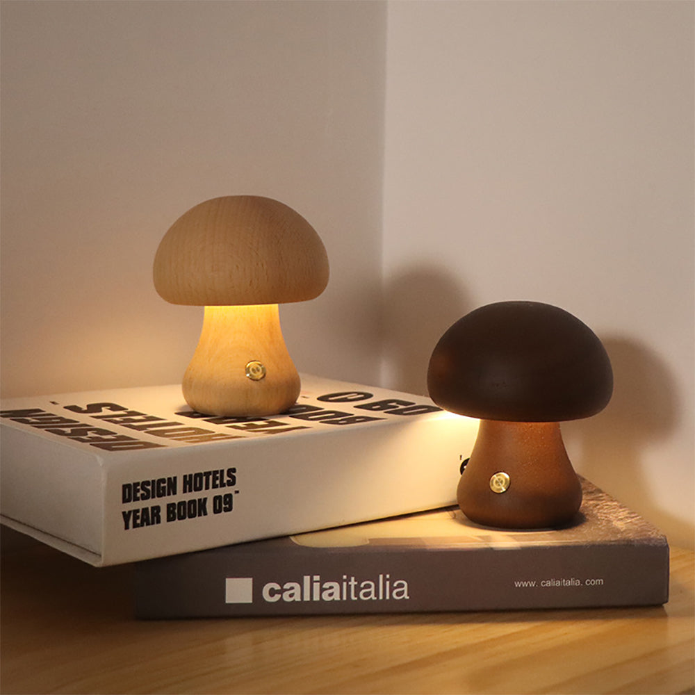 Lampe de table champignon en bois