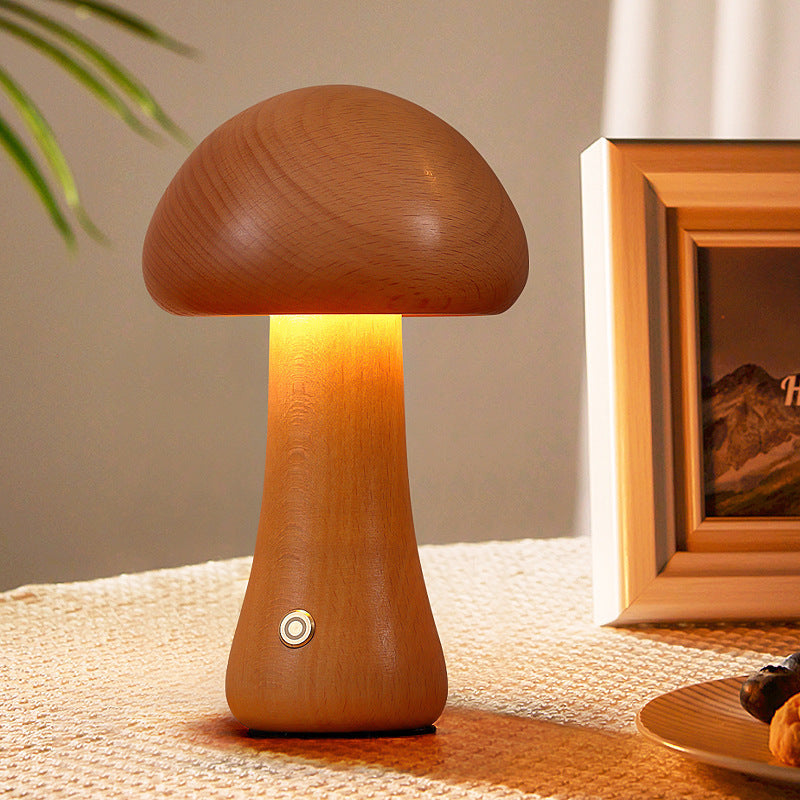 Lampe de table champignon en bois