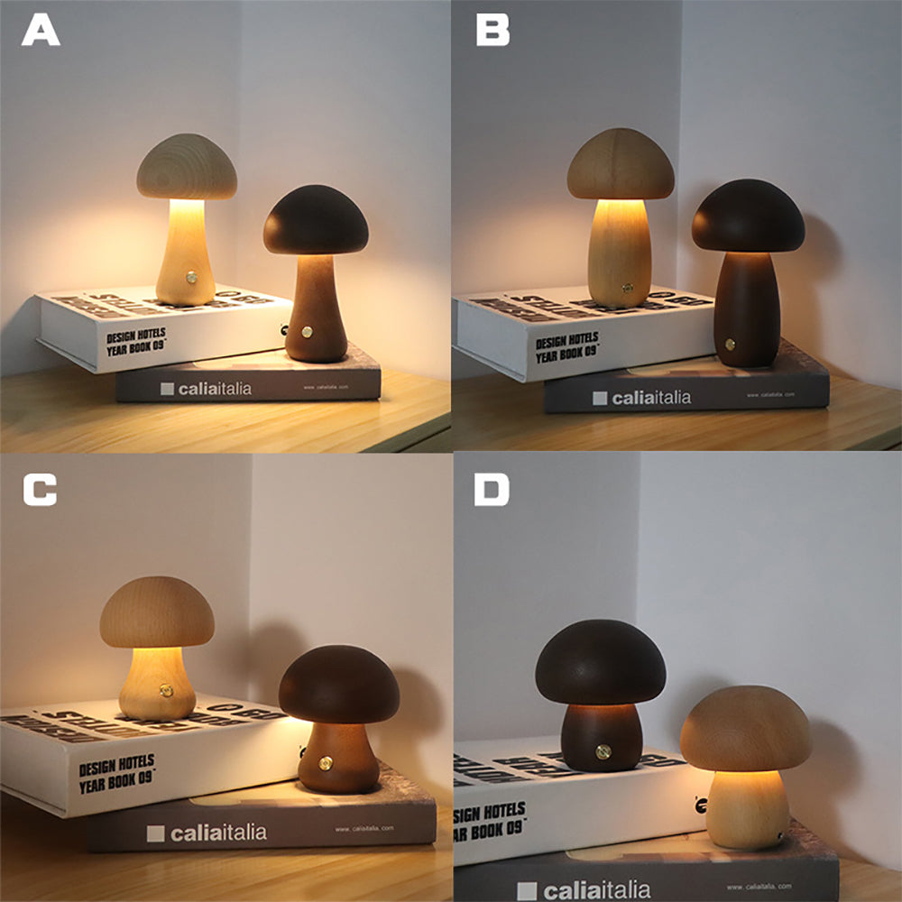 Lampe de table champignon en bois