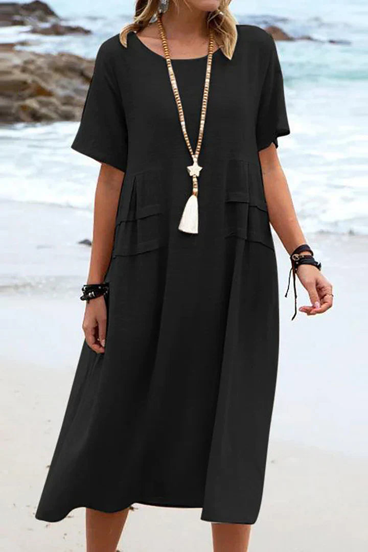 Damen Freizeitkleid mit kurzen Ärmeln und Rundhalsausschnitt