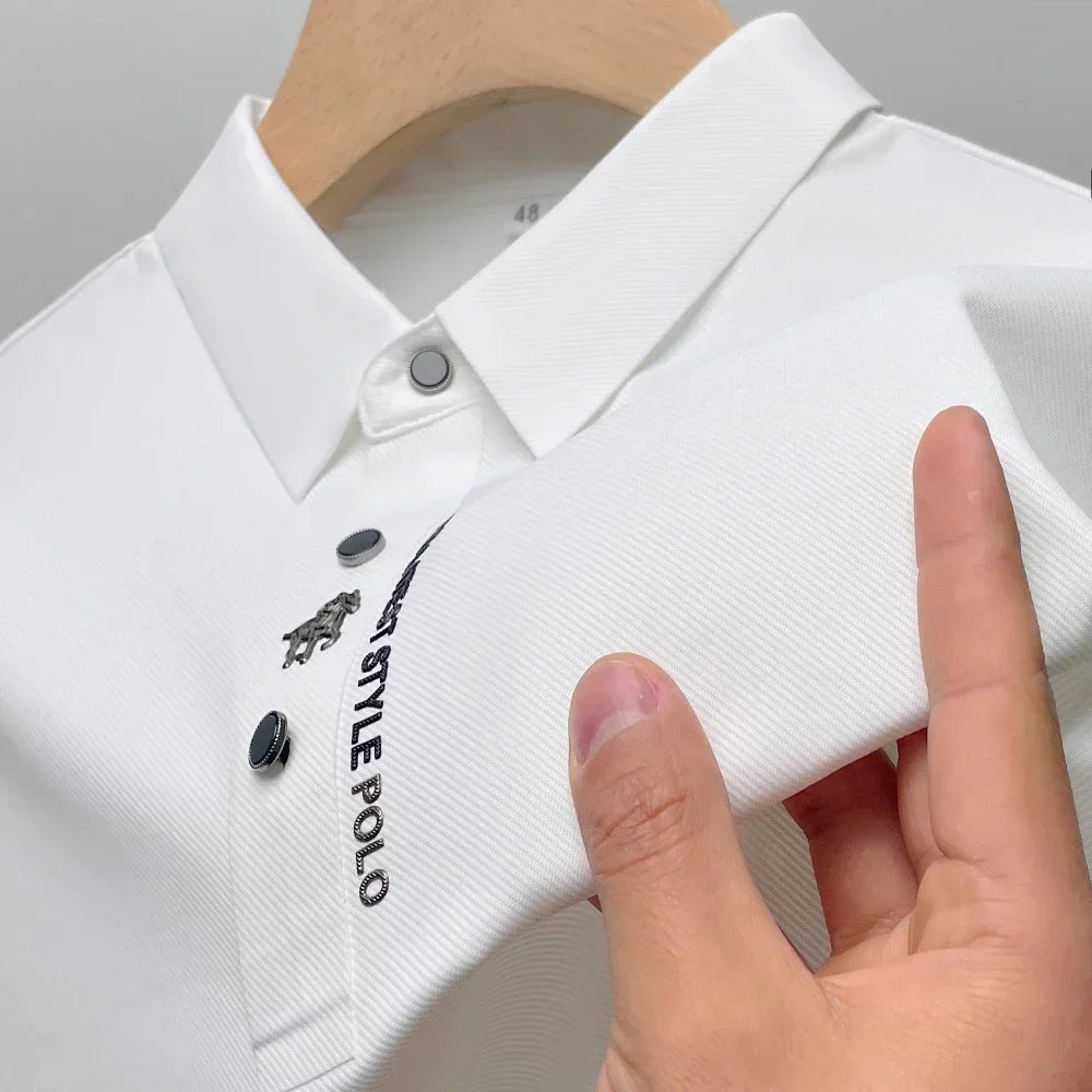 AeroCool Polo Eisseide Stickerei Sommer Polohemd mit Kragen Elastizität T-Shirt Kurzarm