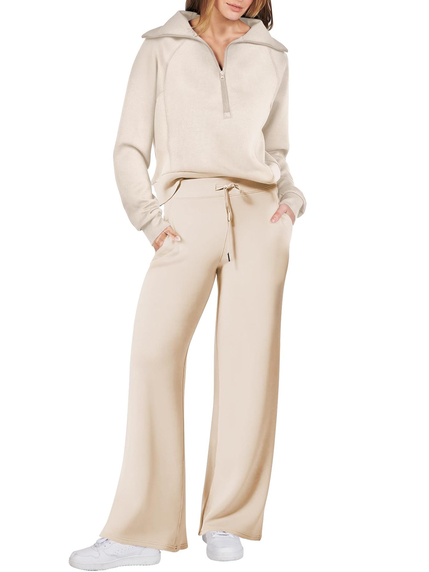 Navy - Half Zip Sweatshirt + Wide Leg Sweatpant Set