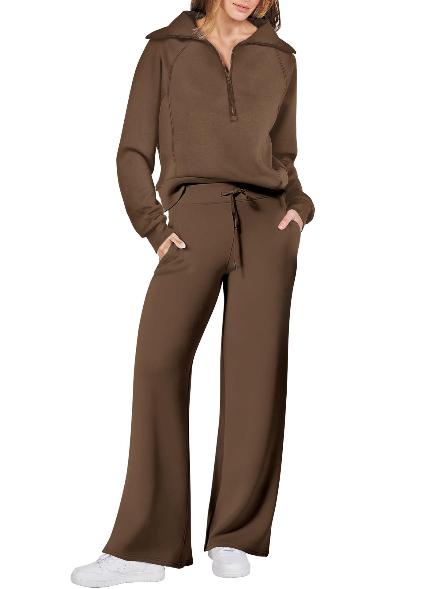 Navy - Half Zip Sweatshirt + Wide Leg Sweatpant Set