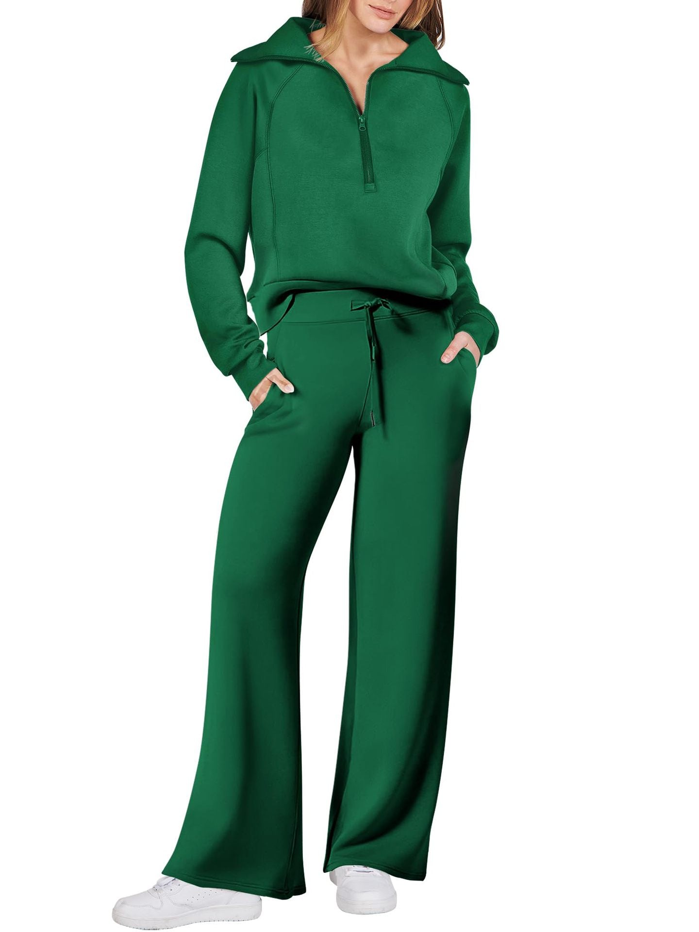 Navy - Half Zip Sweatshirt + Wide Leg Sweatpant Set