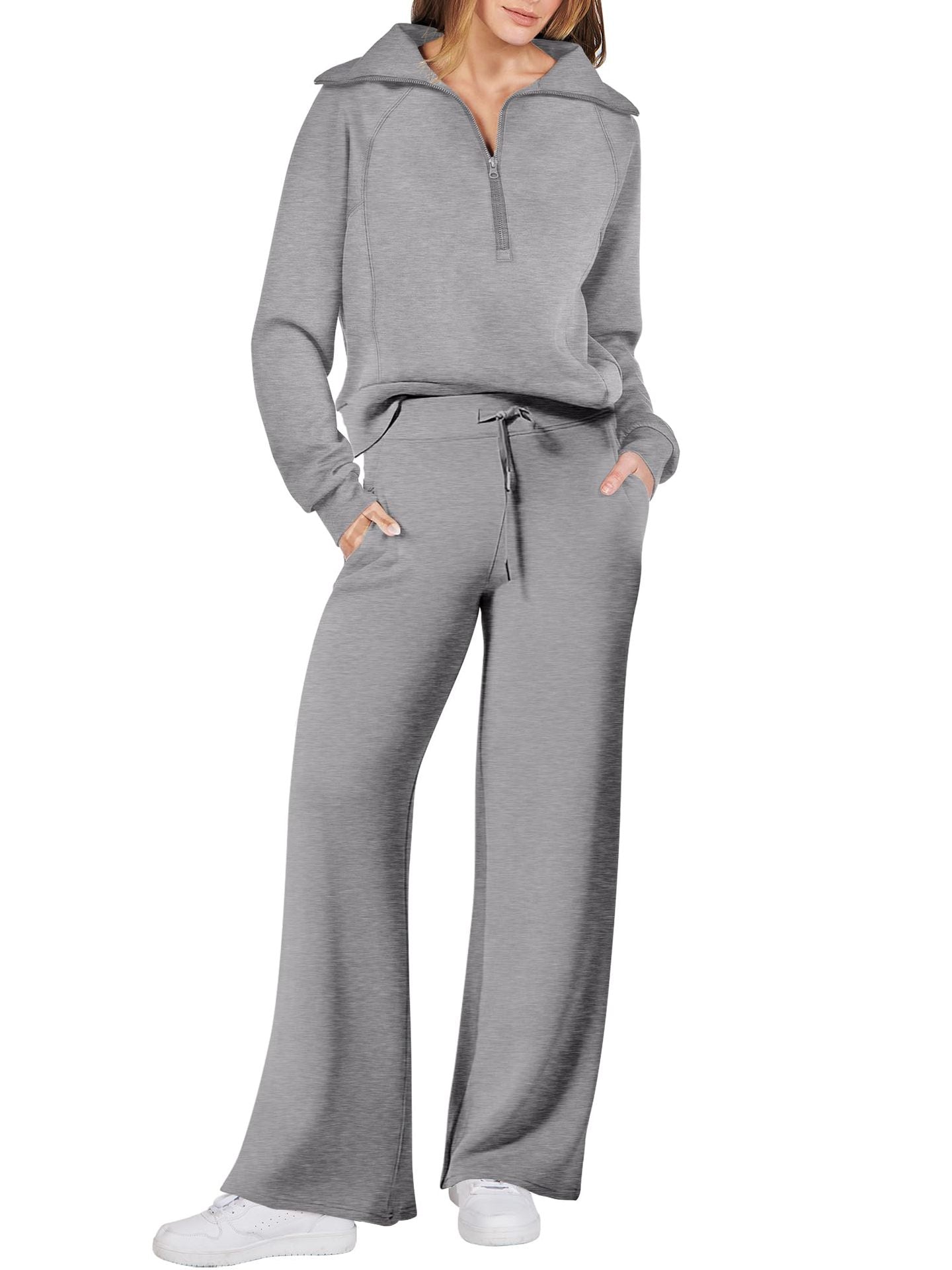Navy - Half Zip Sweatshirt + Wide Leg Sweatpant Set