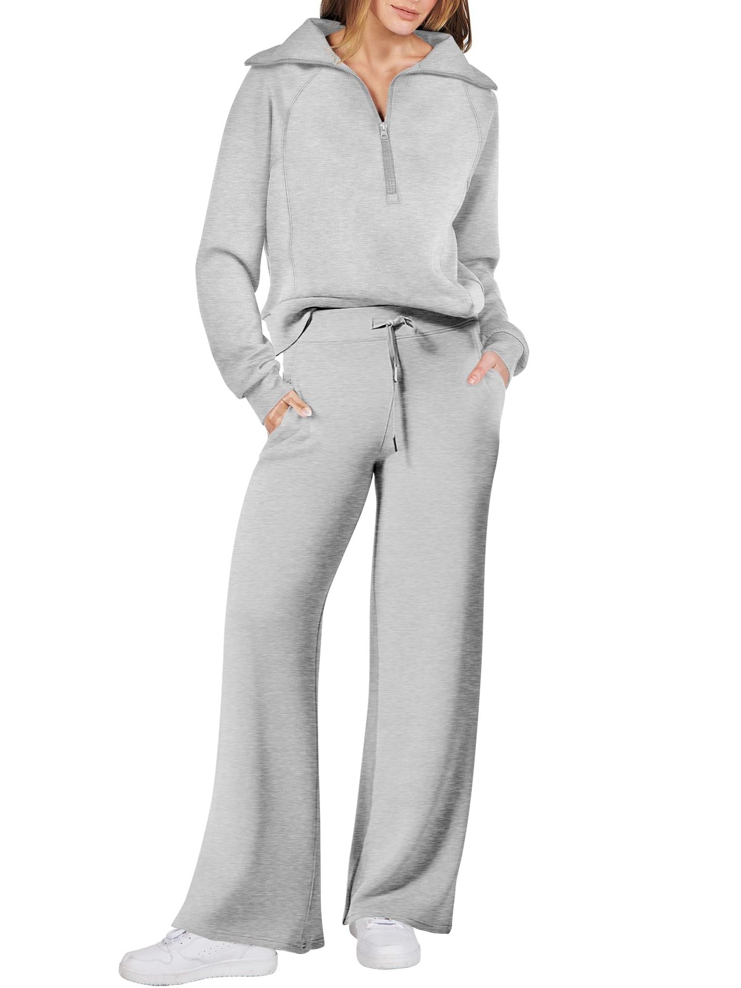 Navy - Half Zip Sweatshirt + Wide Leg Sweatpant Set