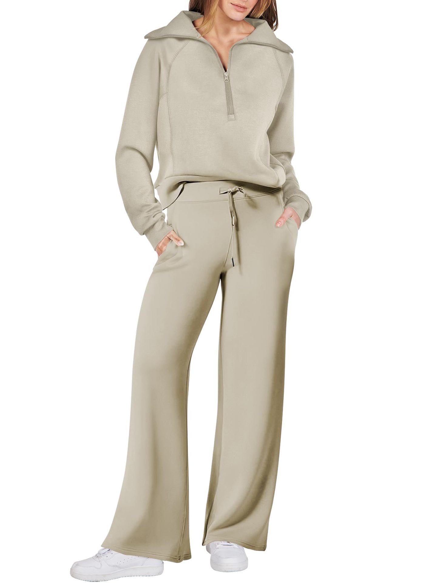 Navy - Half Zip Sweatshirt + Wide Leg Sweatpant Set