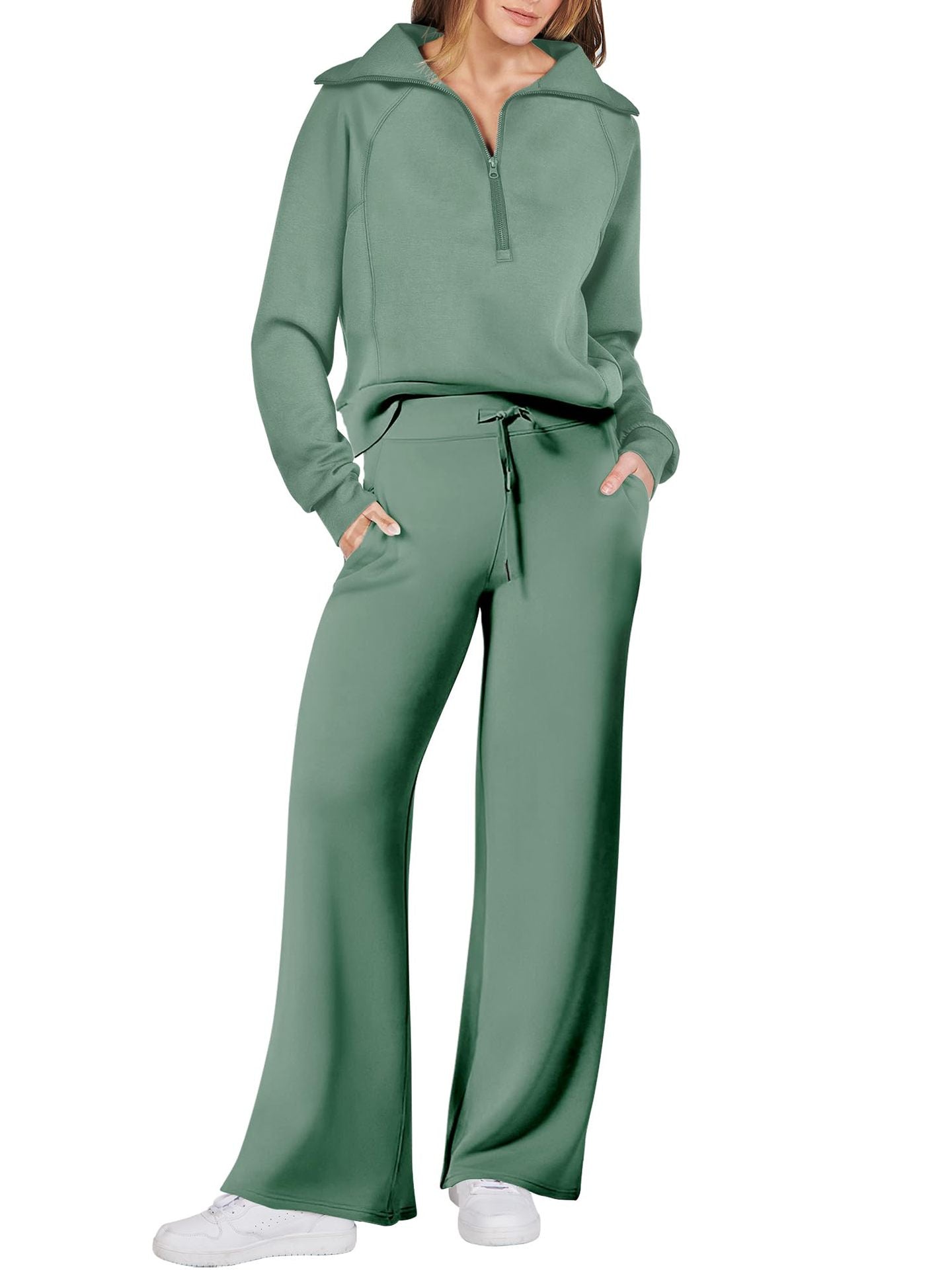 Navy - Half Zip Sweatshirt + Wide Leg Sweatpant Set