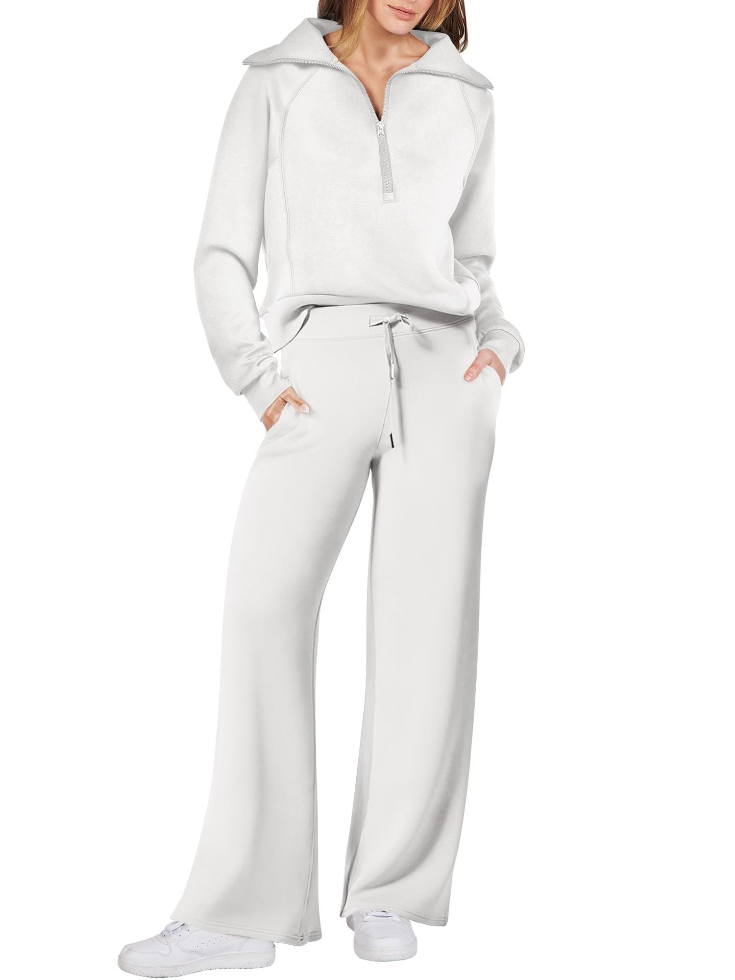 Navy - Half Zip Sweatshirt + Wide Leg Sweatpant Set