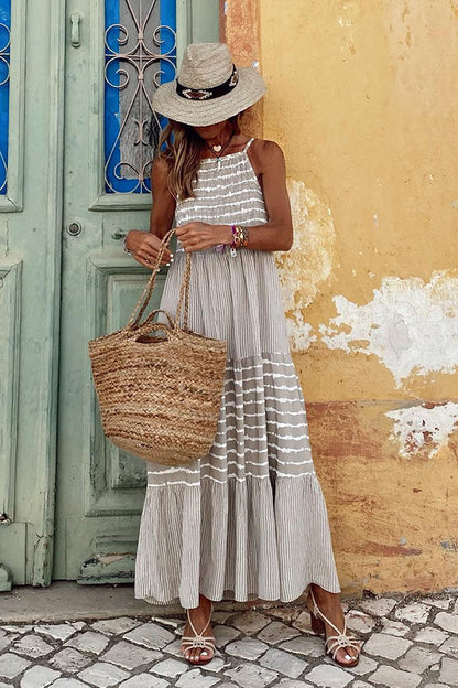 Bali – Gestreiftes Maxi-Kleid mit Halter-Ausschnitt