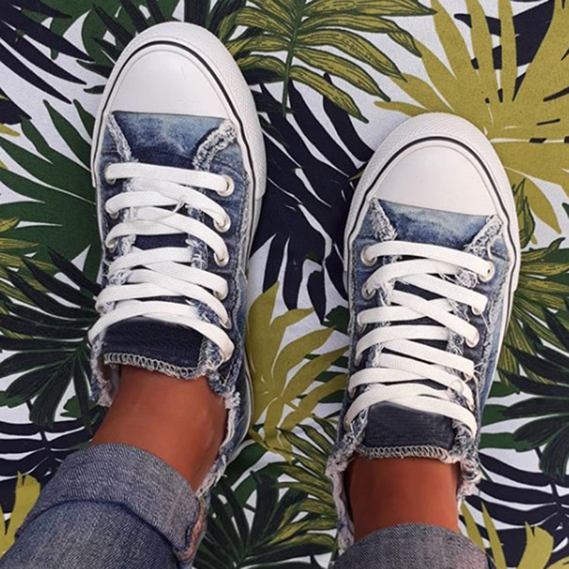 Damen Sneaker Blumen Schnürschuhe aus Leinwand