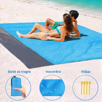 SandBlatt™ Leichte Reisematte – Sandabweisende Stranddecke mit Ankerpfählen