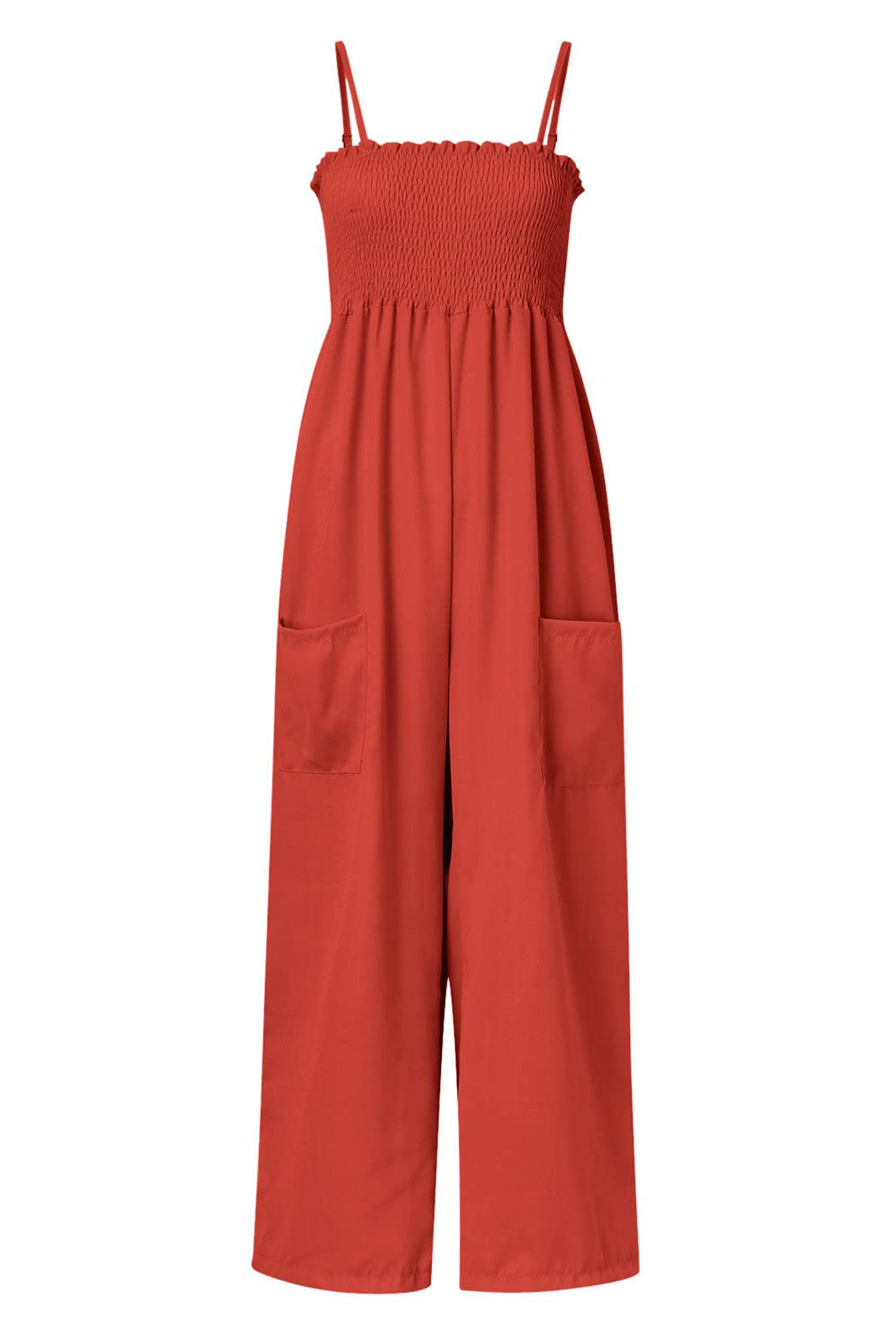 Geraffter Spaghetti-Träger weiter Beinausschnitt Jumpsuit