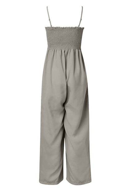Geraffter Spaghetti-Träger weiter Beinausschnitt Jumpsuit
