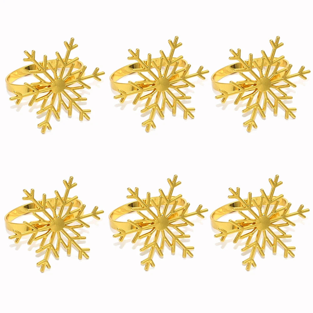 6 Set Silver & Gold Snowflakes Rings de serviette