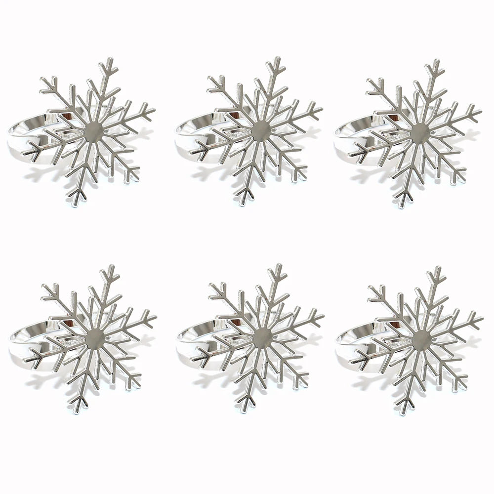 6 Set Silver & Gold Snowflakes Rings de serviette